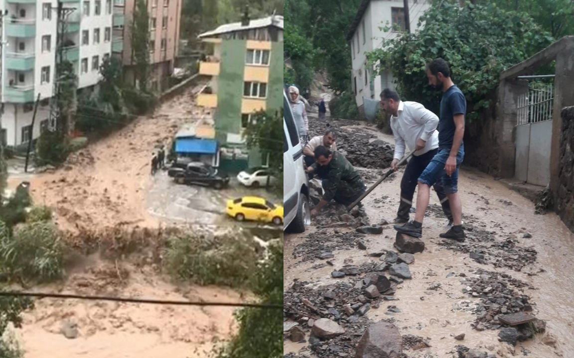 Artvin'deki şiddetli yağış dereleri taşırdı